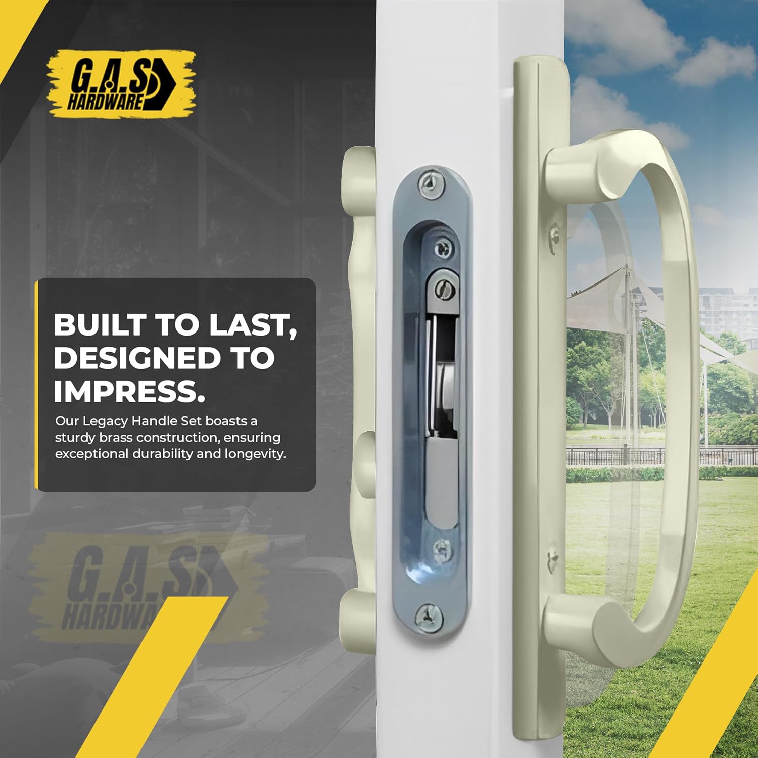 Legacy Handle Set for Sliding Glass Doors - OFF SET LATCH - Almond - Garage and Sliding Door Hardware