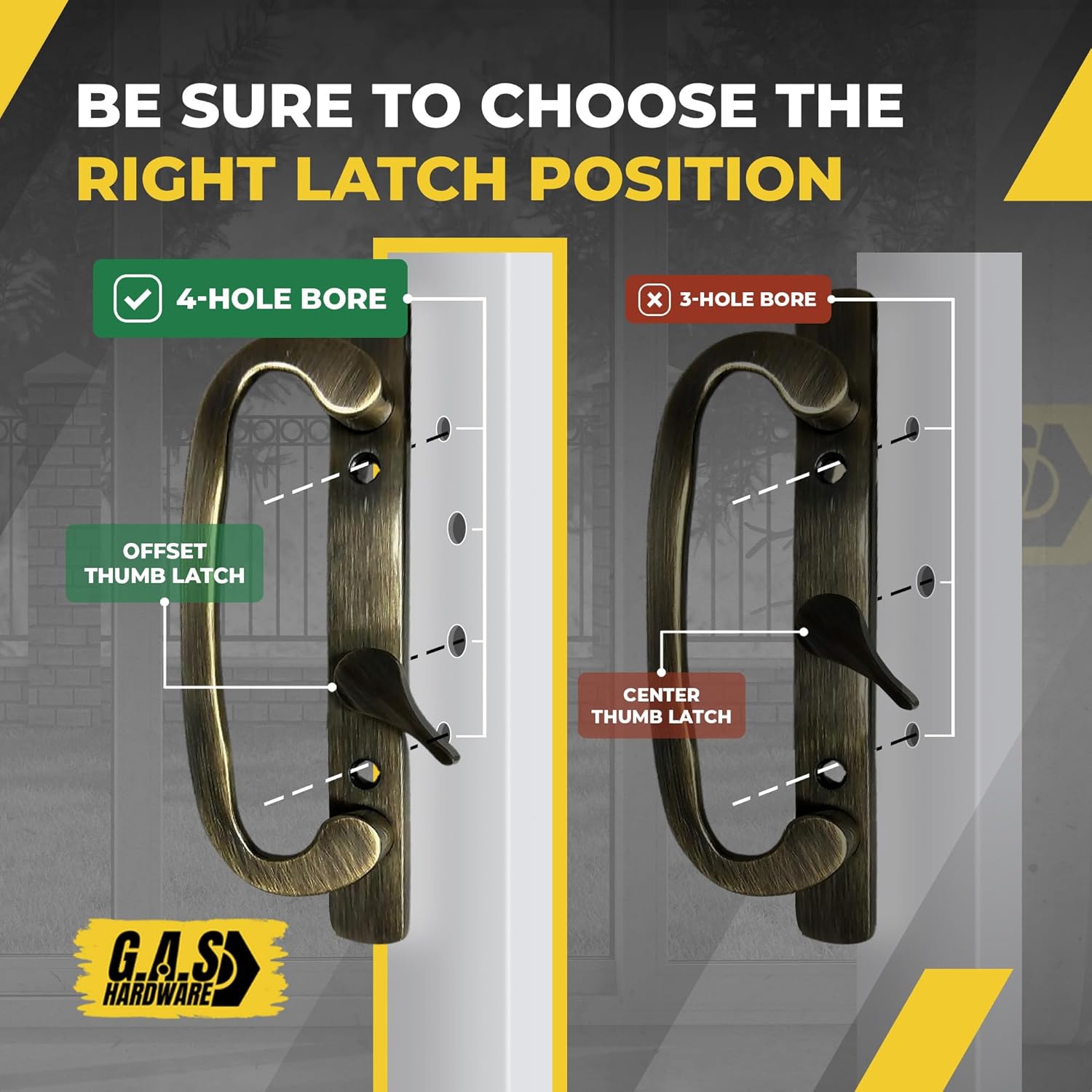 Legacy Handle Set for Sliding Glass Doors, ANTIQUE BRASS- OFF SET LATCH - Garage and Sliding Door Hardware