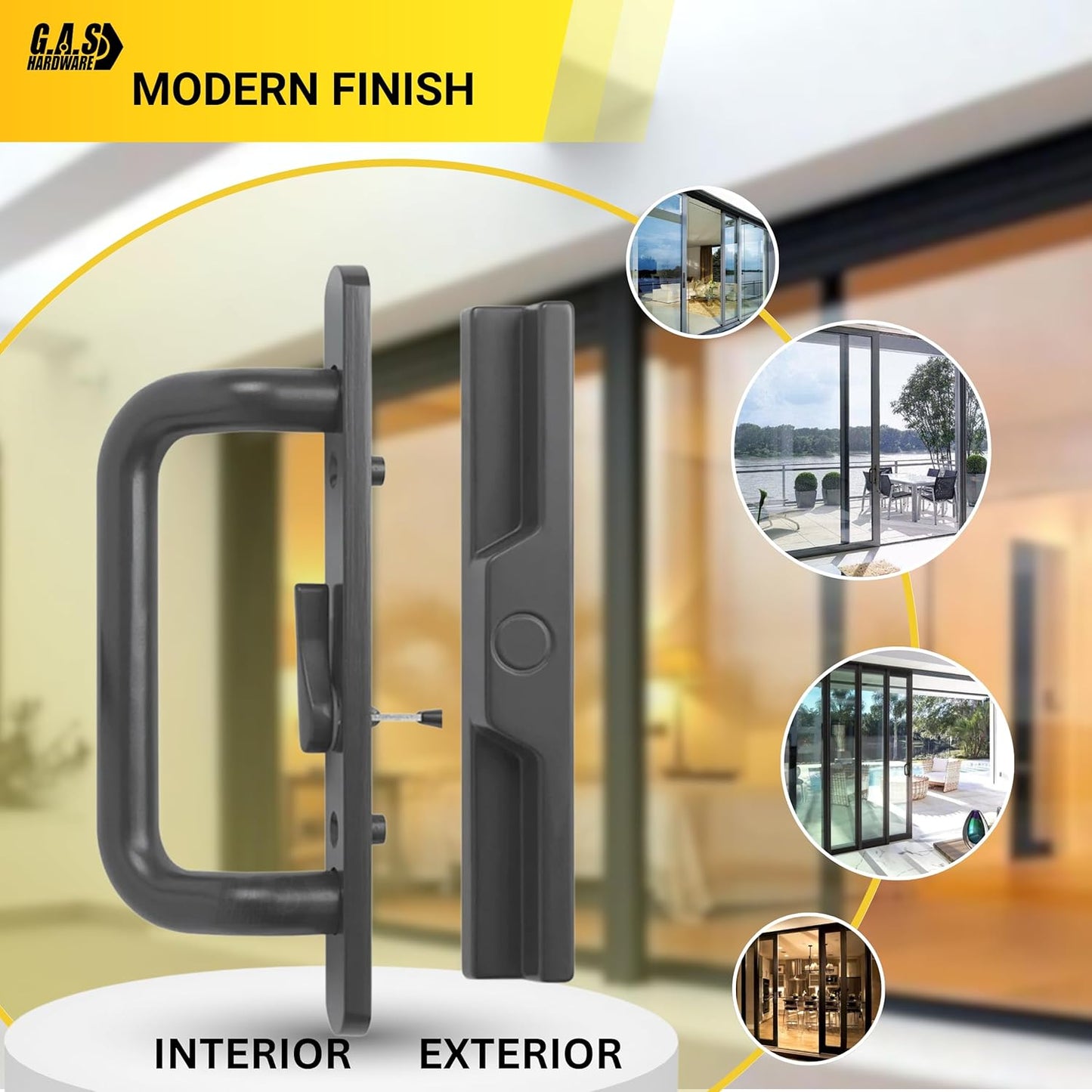 (DH-204-B) Windor Handle for Sliding Door, 3-15/16" Hole Space - Offset Latch, Bronze - Garage and Sliding Door Hardware