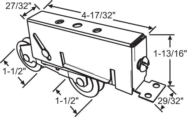 Tandem Sliding Patio Door Roller 1-1/2" Stainless Steel Wheel (DR-9-280MT-SS) - Garage and Sliding Door Hardware