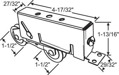 Tandem Sliding Patio Door Roller 1-1/2" Stainless Steel Wheel (DR-9-280MT-SS) - Garage and Sliding Door Hardware