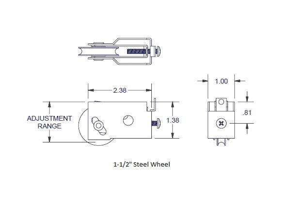 Sliding Patio Glass Door Roller Assembly with 1-1/2" Wheel (DR-9-504) - Garage and Sliding Door Hardware