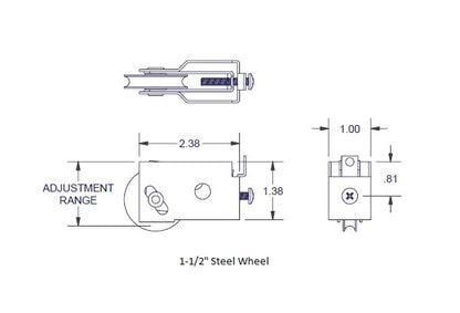 Sliding Patio Glass Door Roller Assembly with 1-1/2" Wheel (DR-9-504) - Garage and Sliding Door Hardware