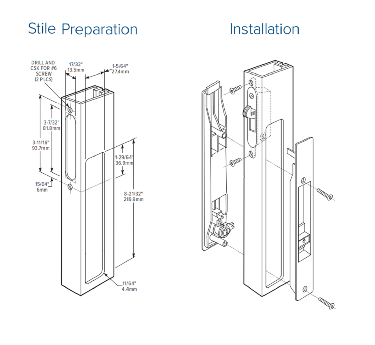 (DH-391-M-W) Adams Rite Flush Mount Handle With Mortise Lock, White - Garage and Sliding Door Hardware