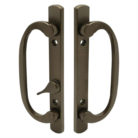 (DH-211-BRONZE) Legacy Handle Set for Sliding Doors, 3-15/16" Hole Space- BRONZE- OFF SET LATCH