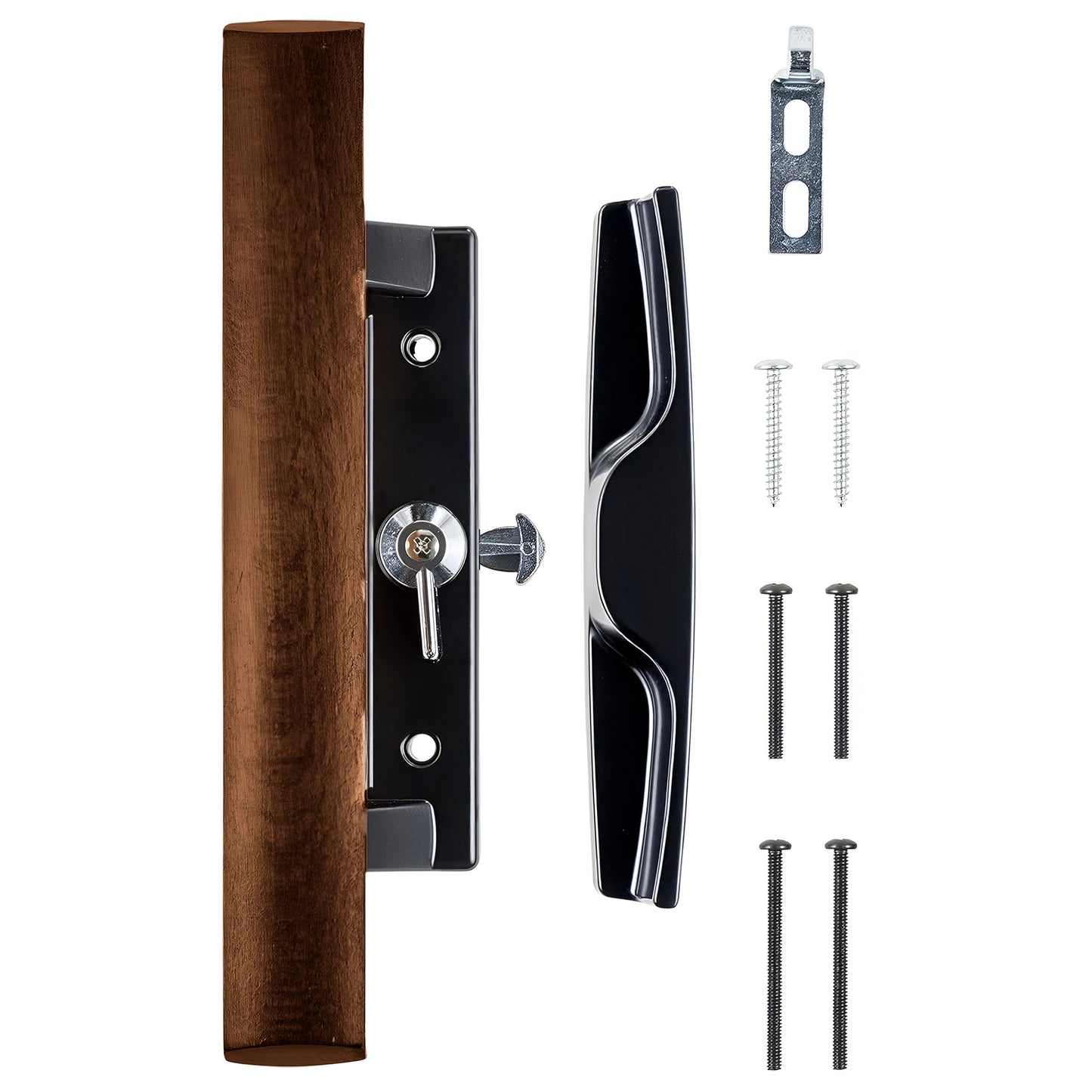 Surface Mounted Replacement Wooden Handle Sliding Patio Internal Door Latch Set, Black - Internal Sliding Glass Door Handle 3-1/2 Inch Hole Spacing - Garage and Sliding Door Hardware