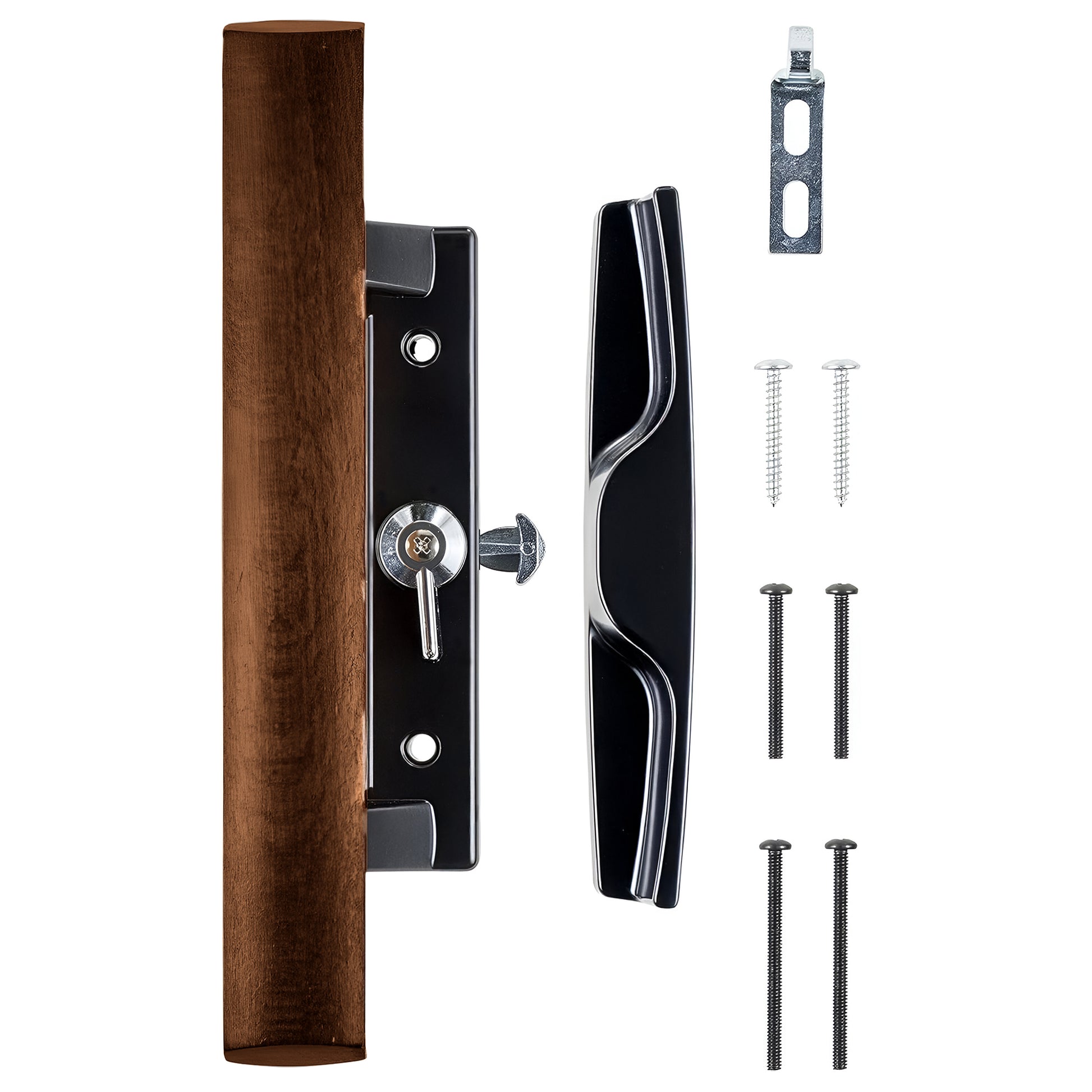 Surface Mounted Replacement Wooden Handle Sliding Patio Internal Door Latch Set, Black - Internal Sliding Glass Door Handle 3-1/2 Inch Hole Spacing - Garage and Sliding Door Hardware