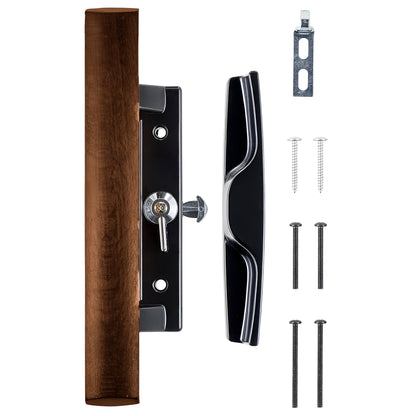 Surface Mounted Replacement Wooden Handle Sliding Patio Internal Door Latch Set, Black - Internal Sliding Glass Door Handle 3-1/2 Inch Hole Spacing - Garage and Sliding Door Hardware