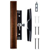 Surface Mounted Replacement Wooden Handle Sliding Patio Internal Door Latch Set, Black - Internal Sliding Glass Door Handle 3-1/2 Inch Hole Spacing - Garage and Sliding Door Hardware