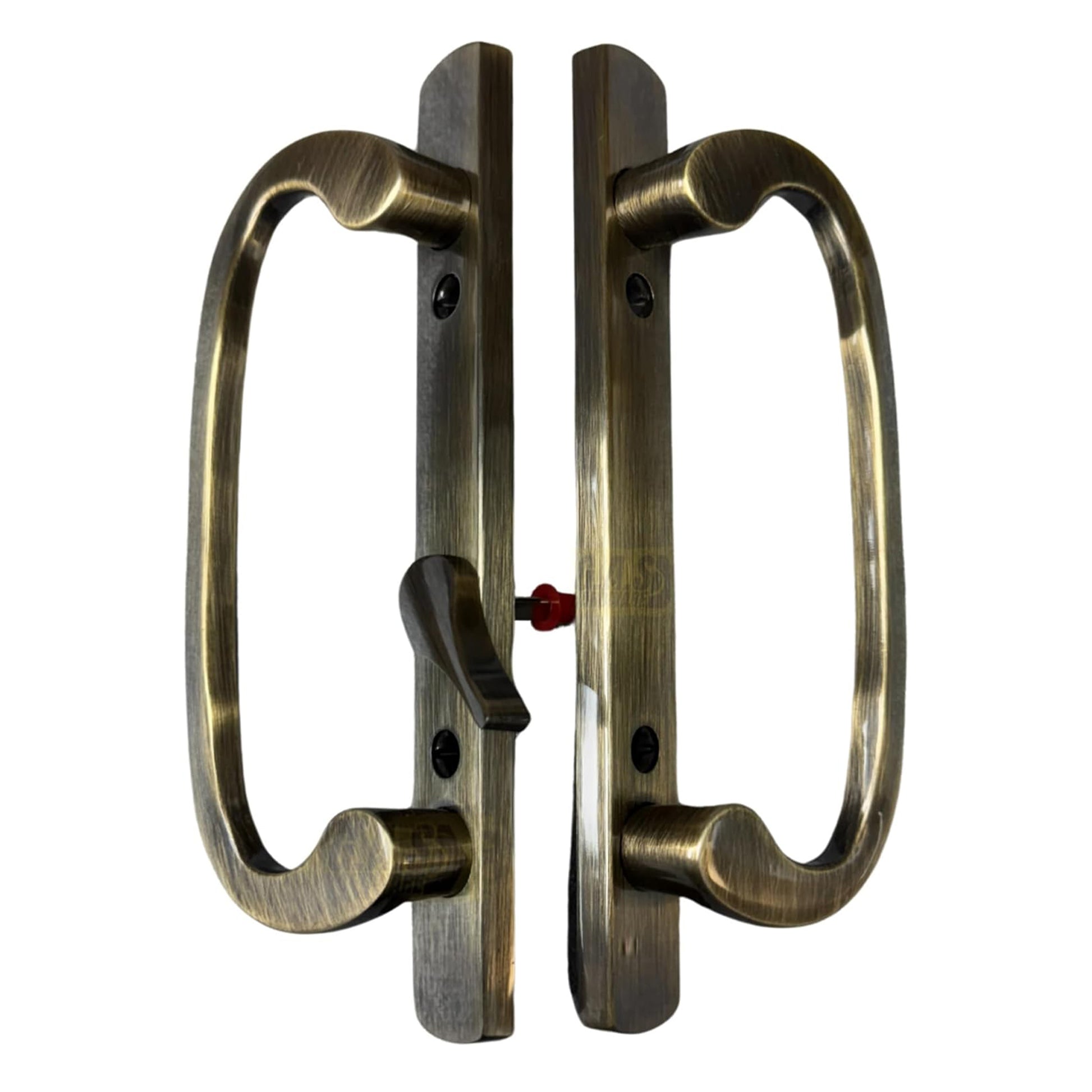 Legacy Handle Set for Sliding Glass Doors, ANTIQUE BRASS- OFF SET LATCH - Garage and Sliding Door Hardware
