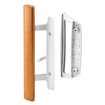 Sliding Patio Glass Door Handle Set | Diecast + Wood Finish Mortise Style, Fits 3-15/16 In. Hole Spacing