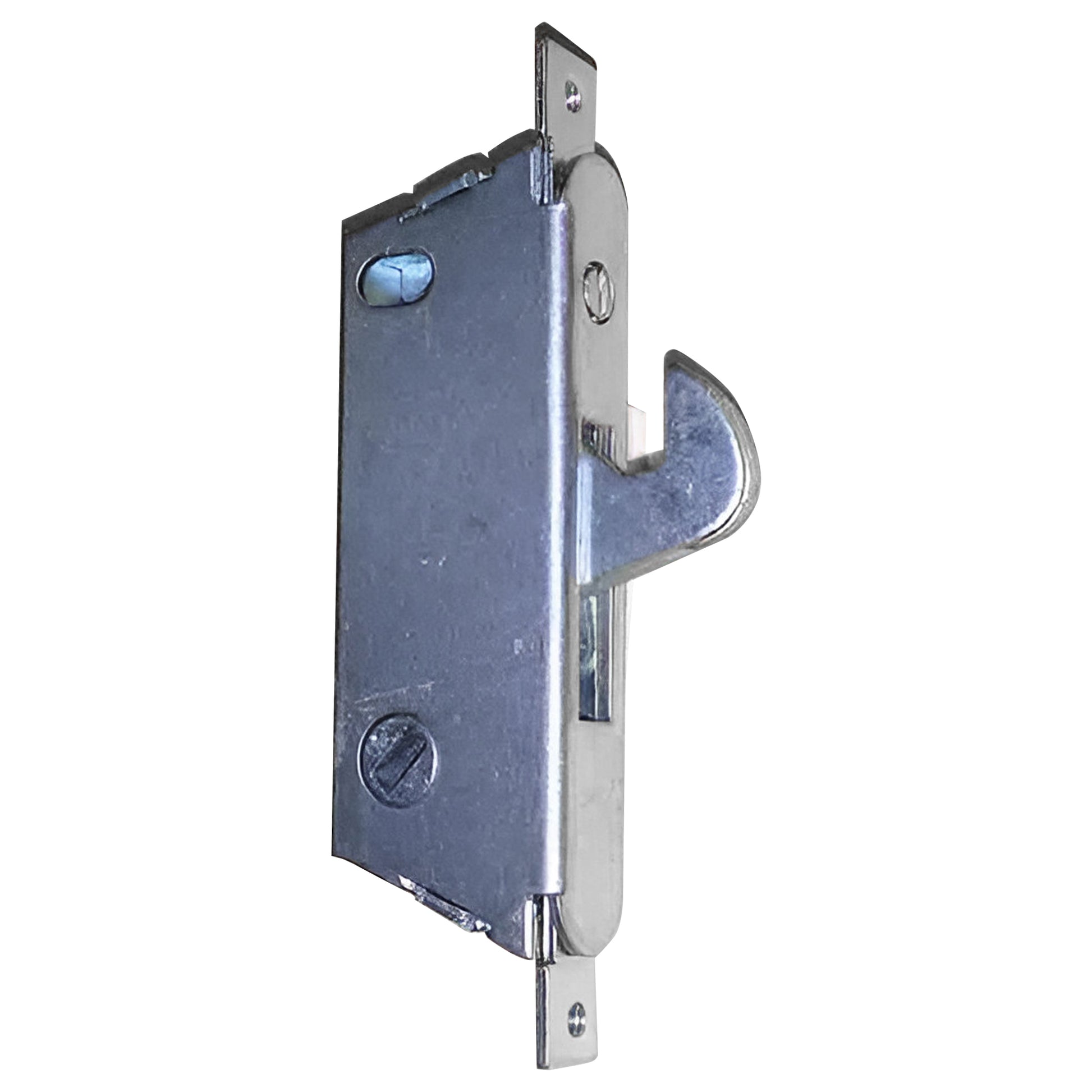 Sliding Door Mortise Lock ROUND face 45-degree with hook out and 3-11/16" Hole Spacing - DL-171-ROUND - Garage and Sliding Door Hardware