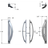 11" Sliding Patio Door Handle NON-KEYED - 3-15/16" Hole Spacing- DH-741 - Garage and Sliding Door Hardware
