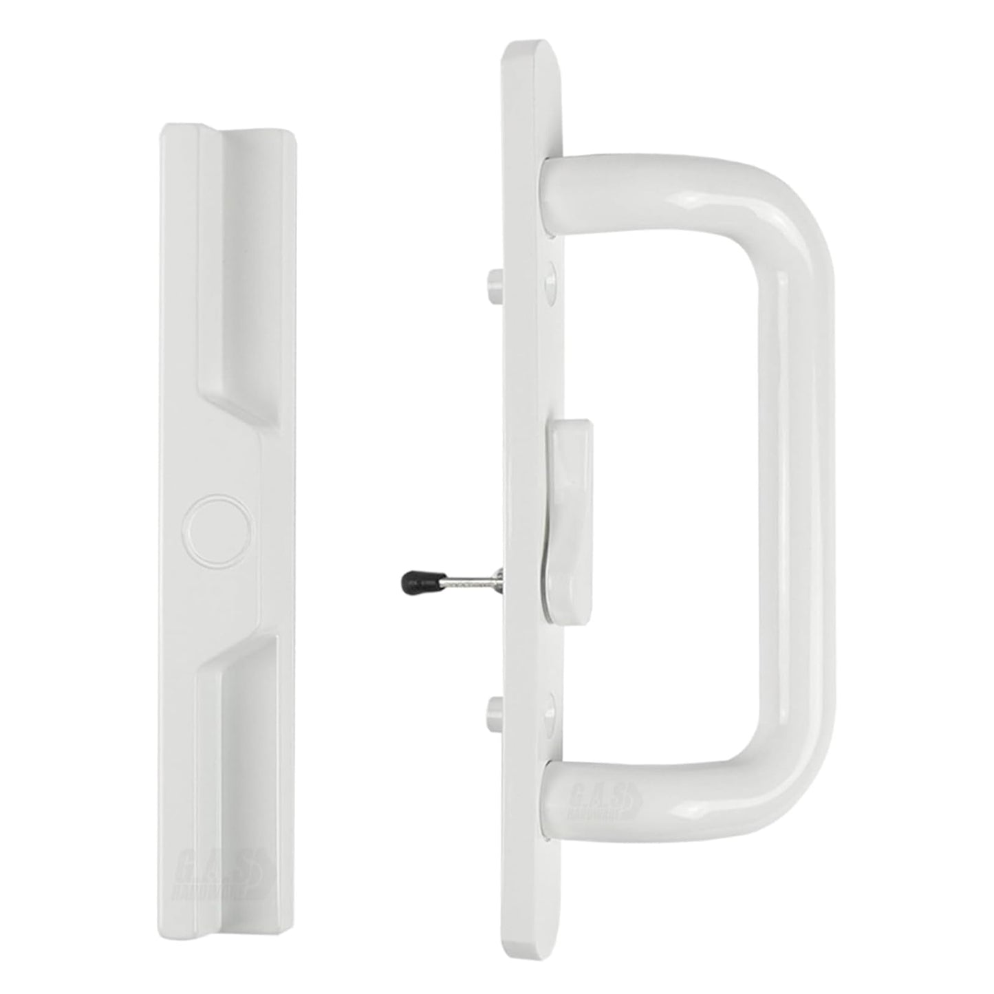 (DH-204-W) Windor Handle for Sliding Door, 3-15/16" Hole Space - Offset Latch, White - Garage and Sliding Door Hardware