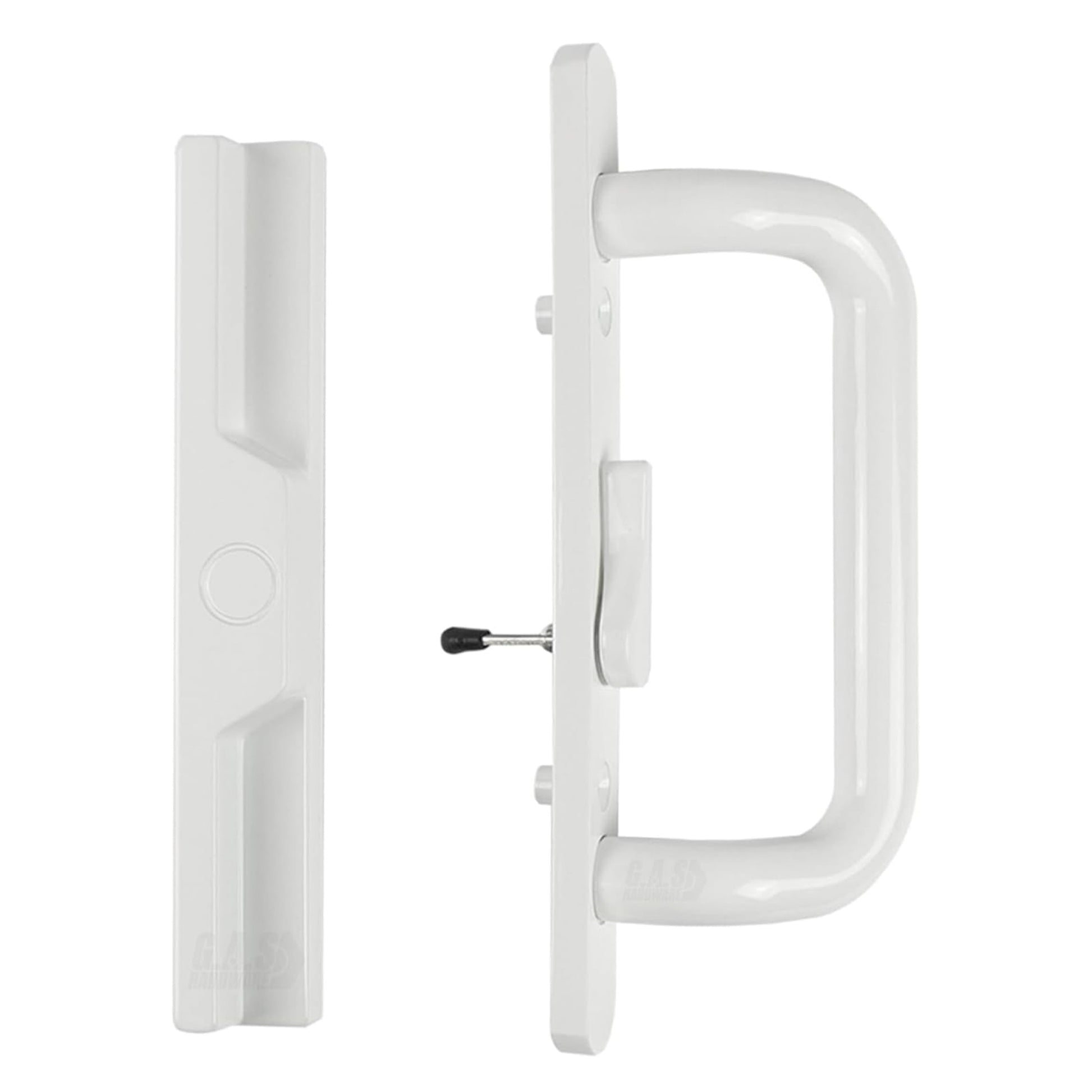 (DH-204-W) Windor Handle for Sliding Door, 3-15/16" Hole Space - Offset Latch, White - Garage and Sliding Door Hardware