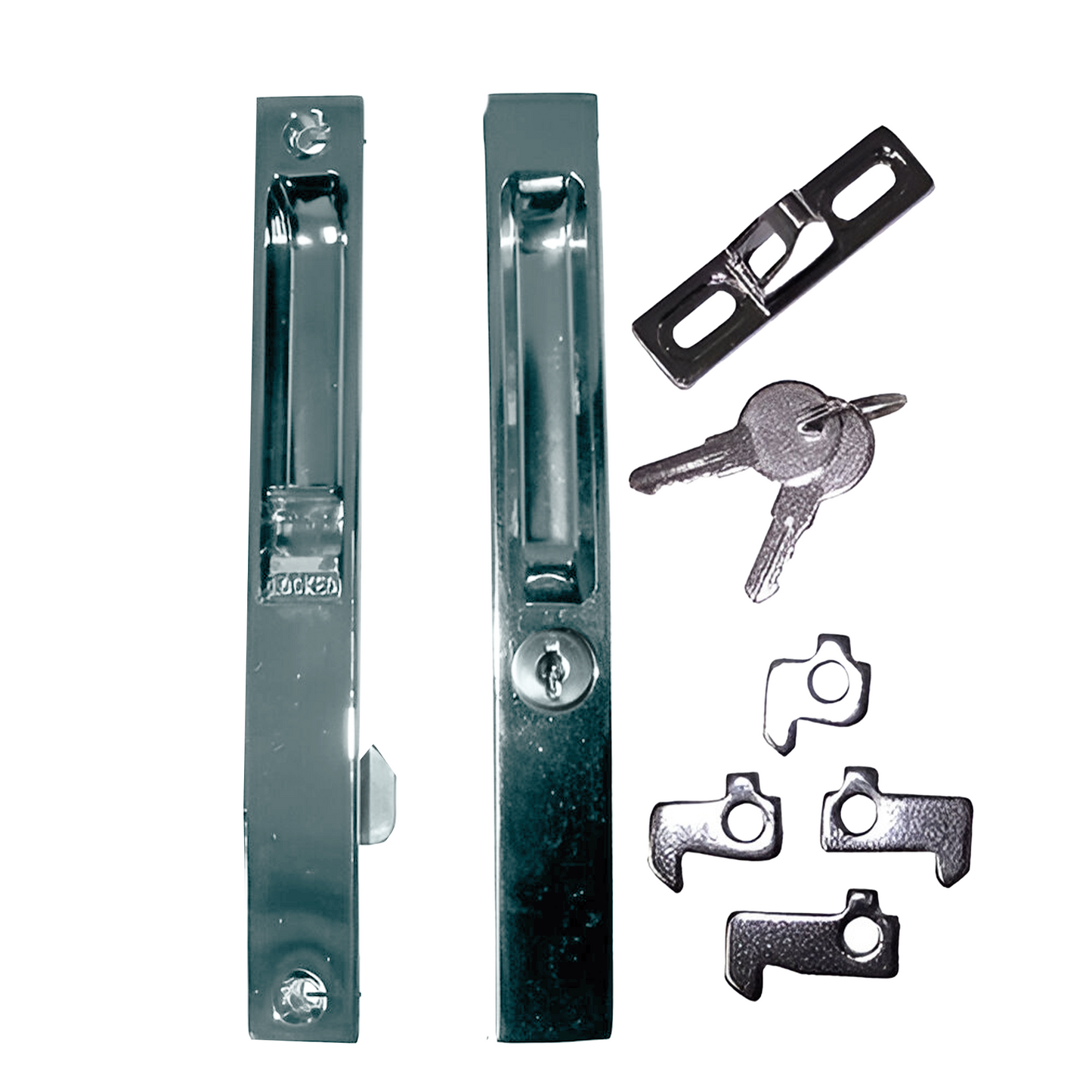 Flush Mount Single KEYED Lock Set for Sliding Doors, 6-5/8" Hole Space DL-501-WITH-KEY - Garage and Sliding Door Hardware