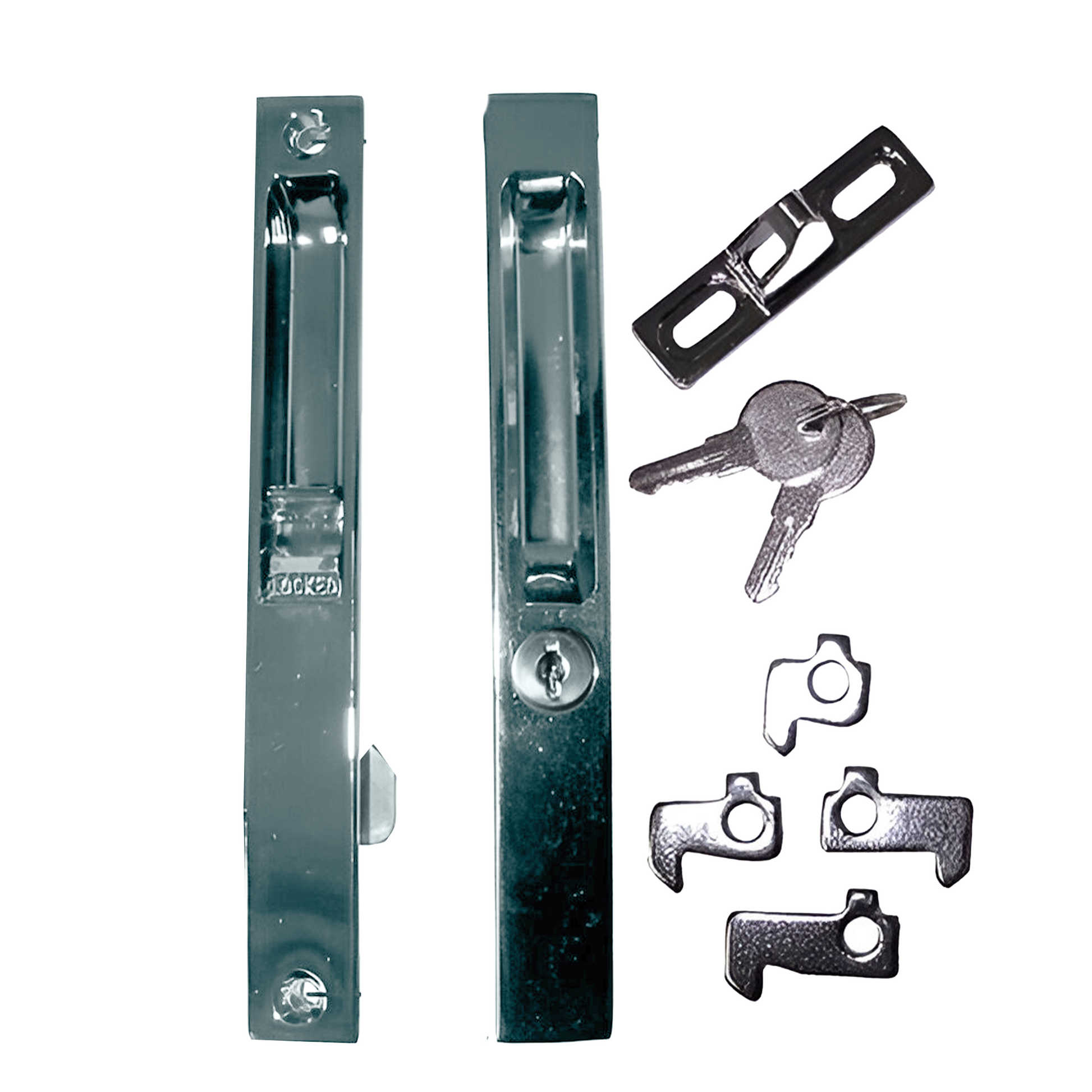 Flush Mount Single KEYED Lock Set for Sliding Doors, 6-5/8" Hole Space DL-501-WITH-KEY - Garage and Sliding Door Hardware