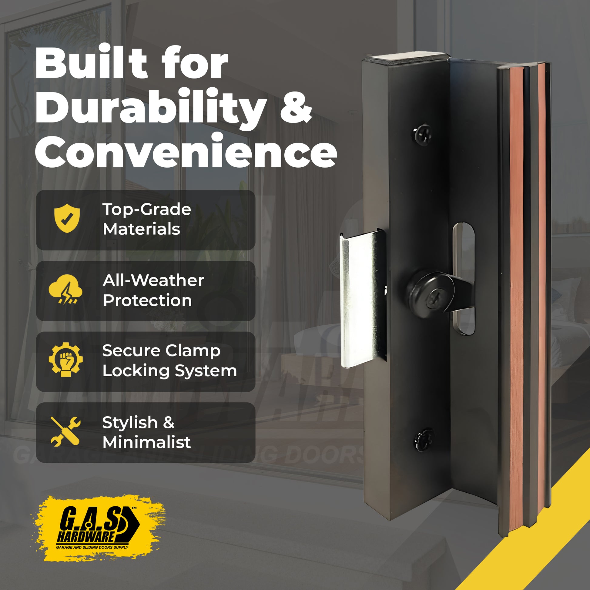 (DH-250) Rusco Handle Set for Sliding Doors, 4-15/16" Hole Space - Garage and Sliding Door Hardware