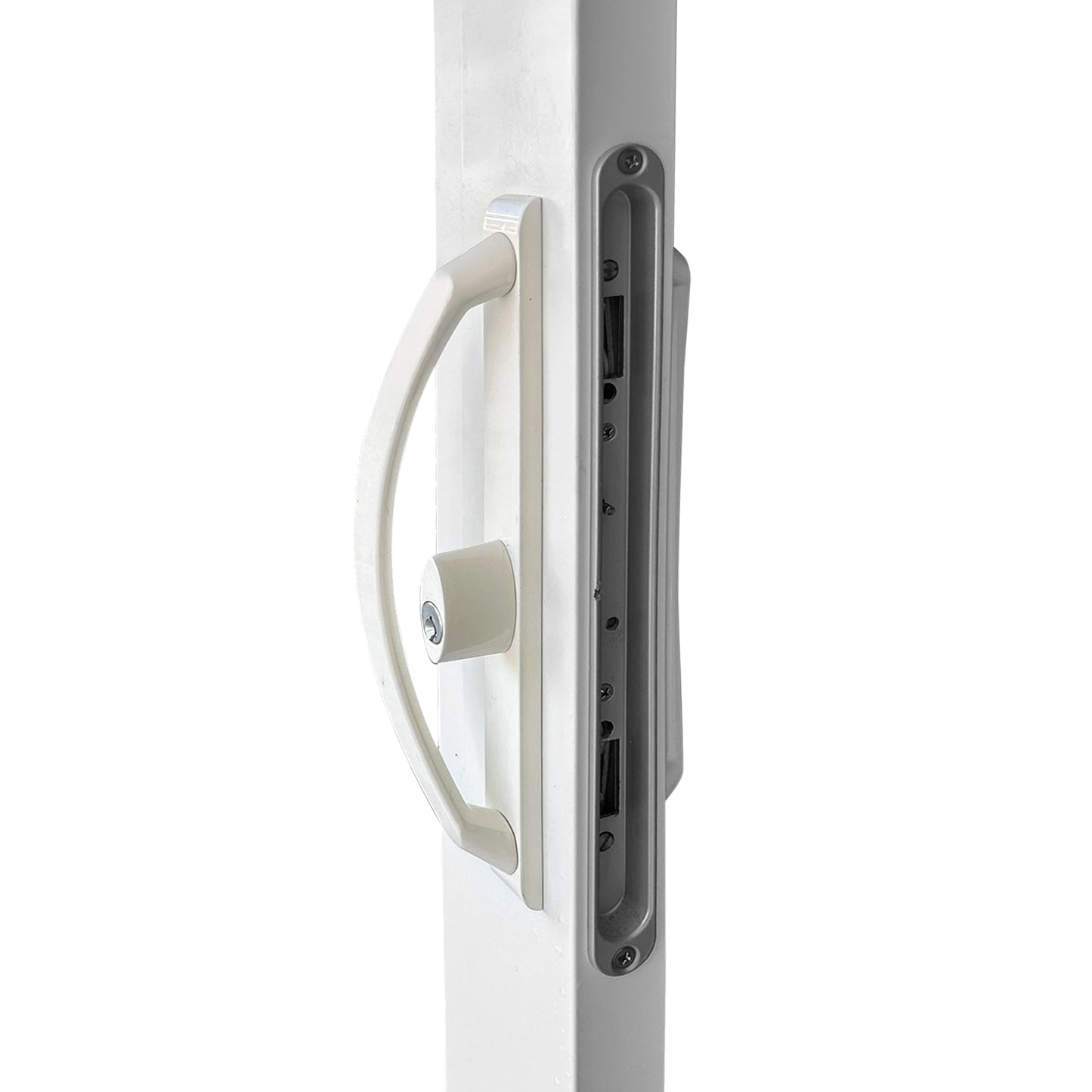 11" Sliding Patio Door Handle White w/ Keyed Lock - 3-15/16" Hole Spacing - Garage and Sliding Door Hardware