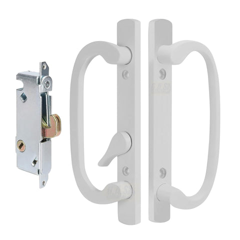 8.5" Legacy Sliding Patio Glass Door Offset Handle, Sash Controls 2265 + Mortise Lock 45°, Fits 3-15/16” Screw Hole Spacing and 1-1/4" to 2-1/4" Door Thickness