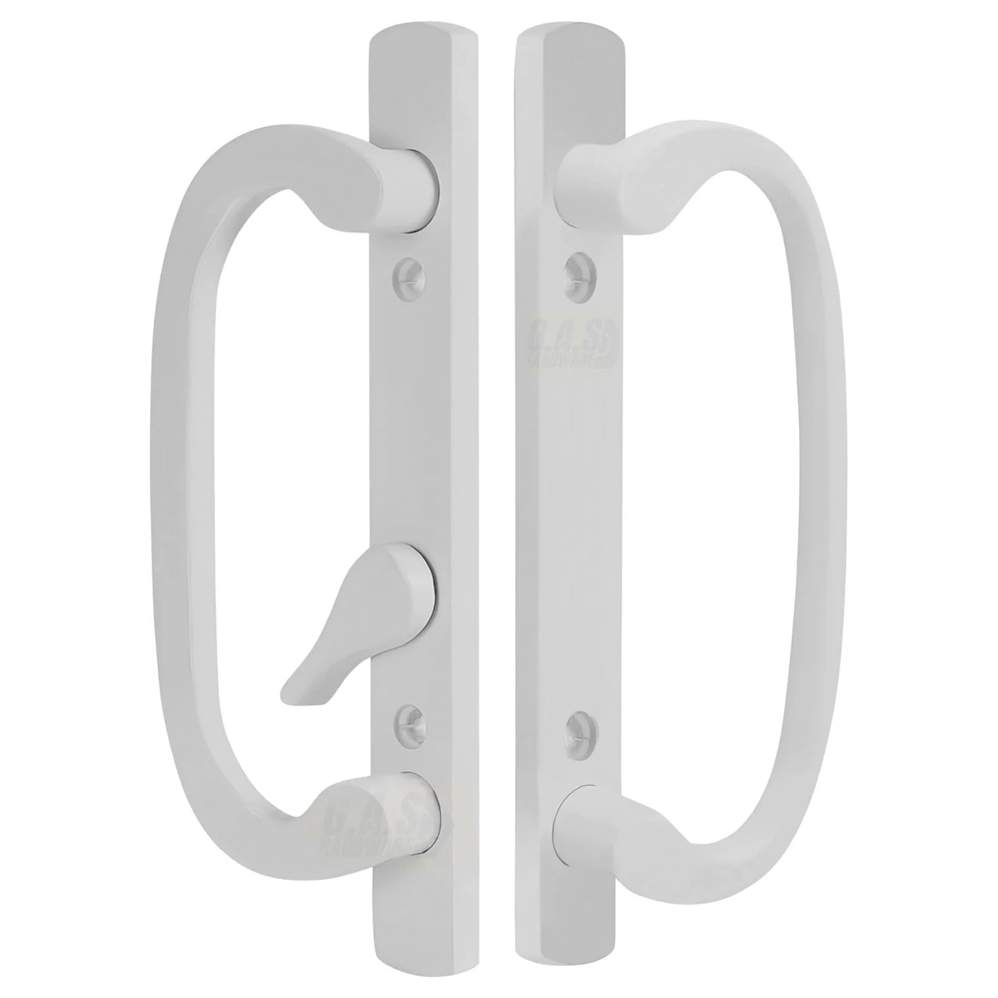 CLEARANCE- Legacy Handle Set for Sliding Doors, 3-15/16" Hole Space - White - OFF SET LATCH | HAS BLEMISHES/CHIPS (DH-211-W) - Garage and Sliding Door Hardware