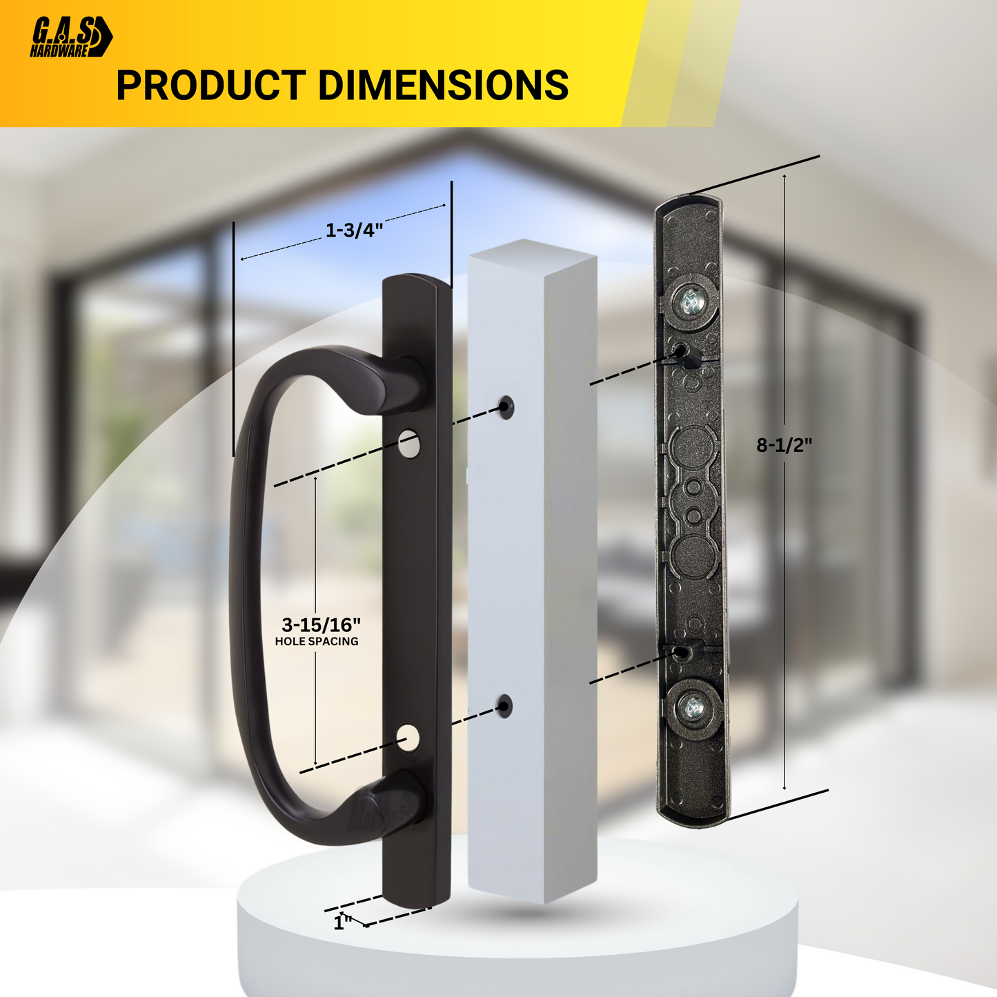 8.5" Legacy Sliding Patio Glass Door Dummy Handle Replacement Set | Sash Controls 2265 Handle Dummy Set | No Mortise, Fits 3-15/16" Screw Holes and 1-1/4" to 2-1/4" Door Thickness - No Latch - Garage and Sliding Door Hardware