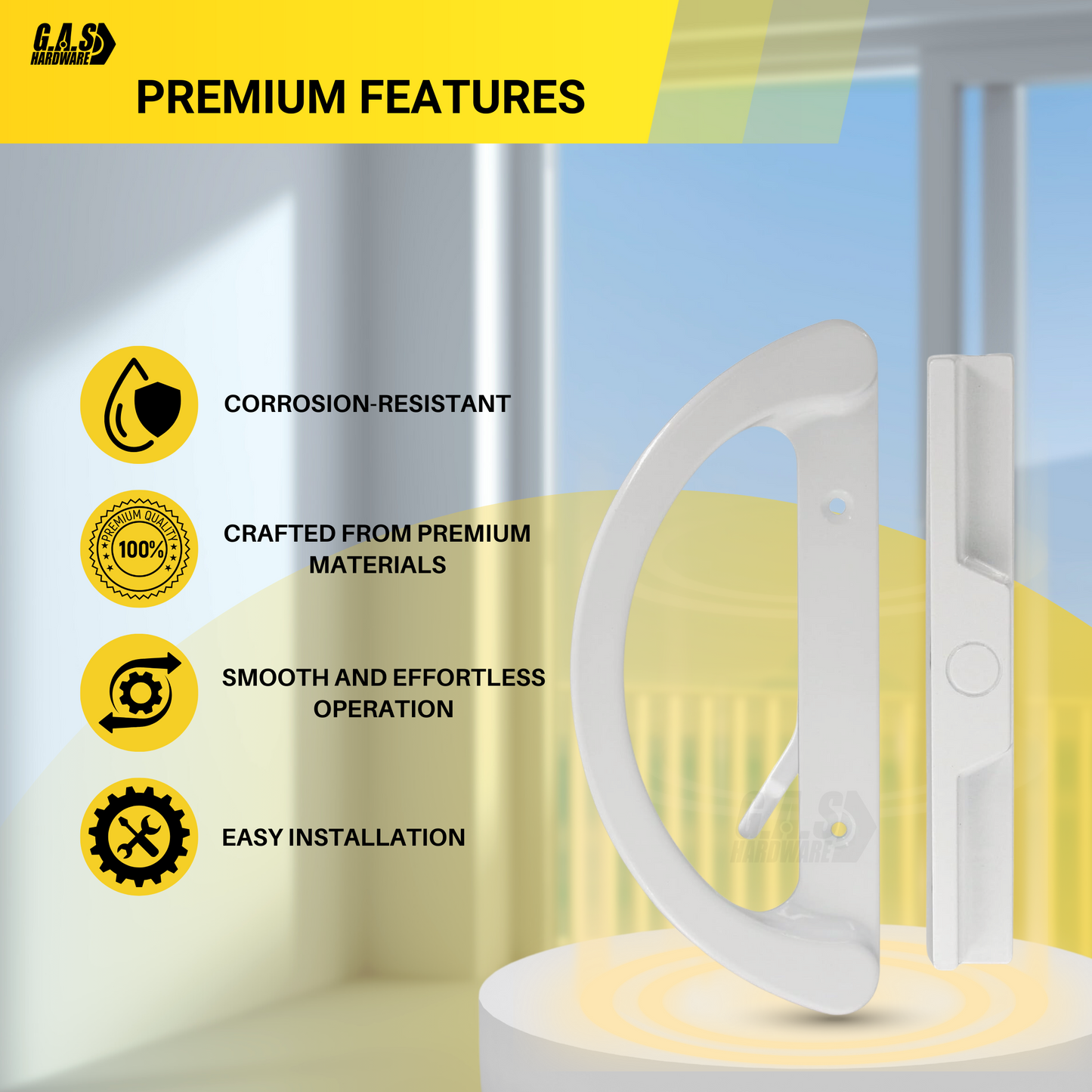 8" Sliding Patio Glass Door Handle Set Replacement – White Diecast Aluminum, Non-Keyed, Fits 3-15/16” Hole Spacing - Garage and Sliding Door Hardware
