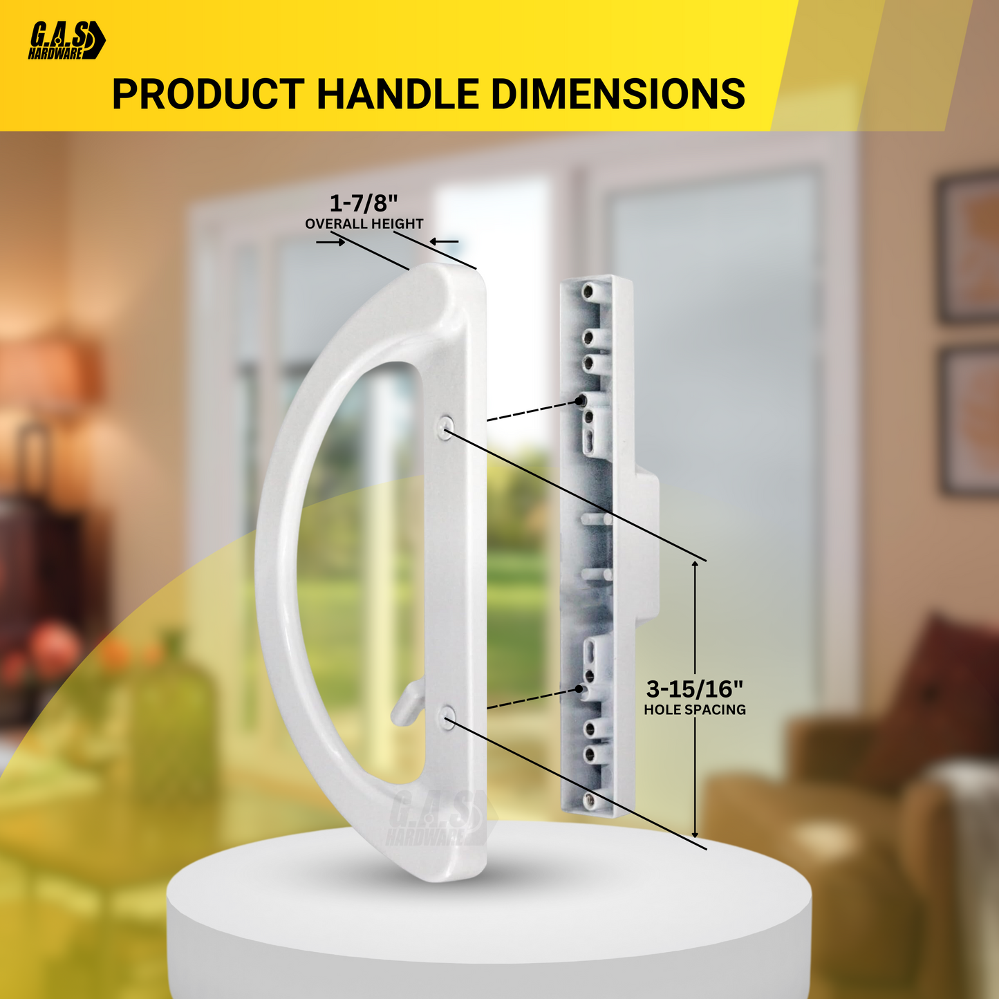 8" Sliding Patio Glass Door Handle Set Replacement – White Diecast Aluminum, Non-Keyed, Fits 3-15/16” Hole Spacing - Garage and Sliding Door Hardware