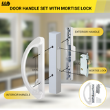 8" Sliding Patio Glass Door Handle Set Replacement with Mortise Lock – White Diecast, Non-Keyed, Fits 3-15/16” Hole Spacing - Fix and Repair Door Hardware