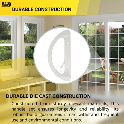 8" Sliding Patio Glass Door Handle Set Replacement – White Diecast Aluminum, Non-Keyed, Fits 3-15/16” Hole Spacing - Garage and Sliding Door Hardware