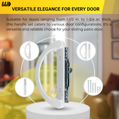 8" Sliding Patio Glass Door Handle Set Replacement – White Diecast Aluminum, Non-Keyed, Fits 3-15/16” Hole Spacing - Garage and Sliding Door Hardware