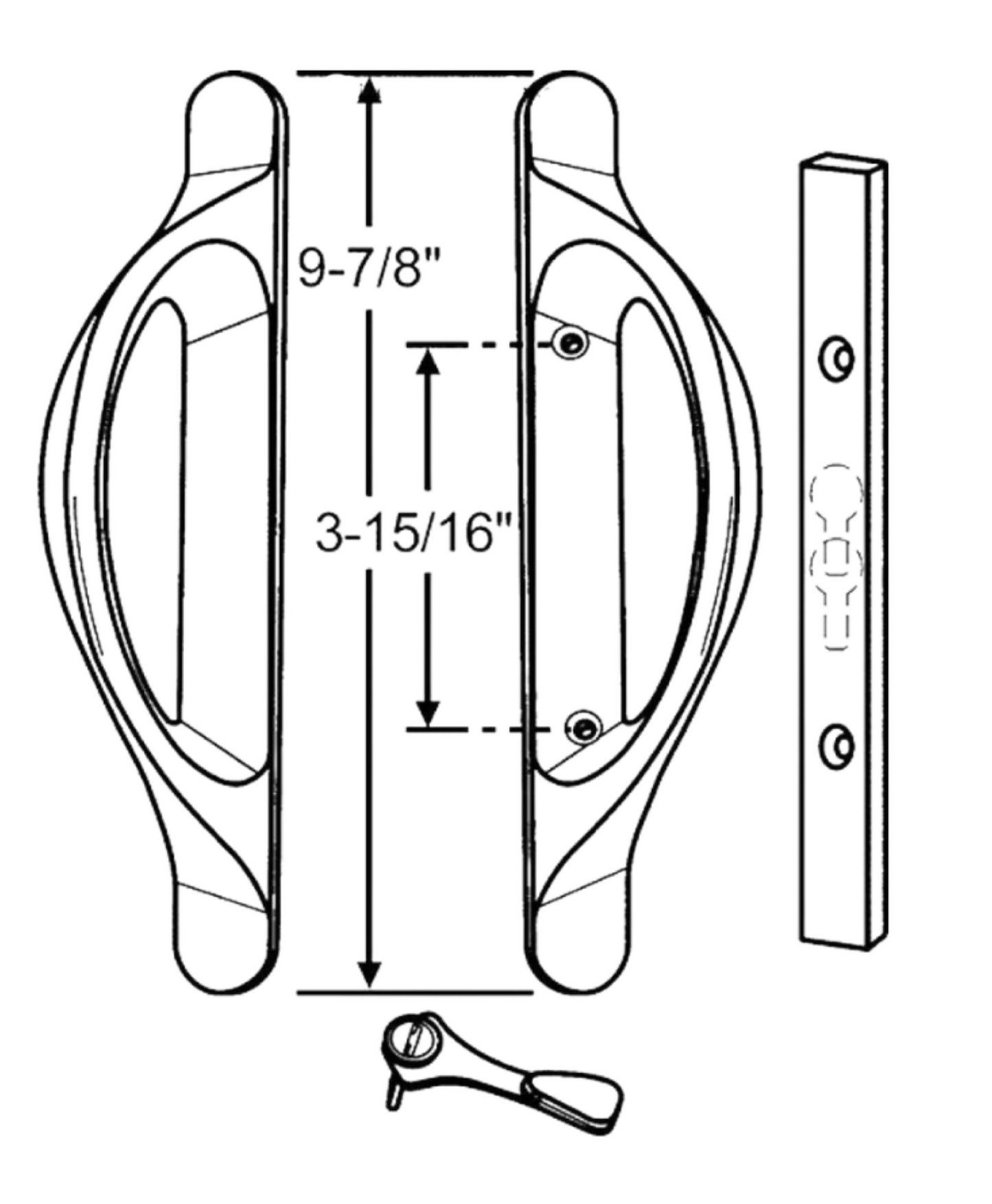 Amesbury Truth Sliding Door Handle Set Replacement | Allure Sliding Glass Patio Door With 3-15/16" Screw Holes - White (DH-372) - Garage and Sliding Door Hardware