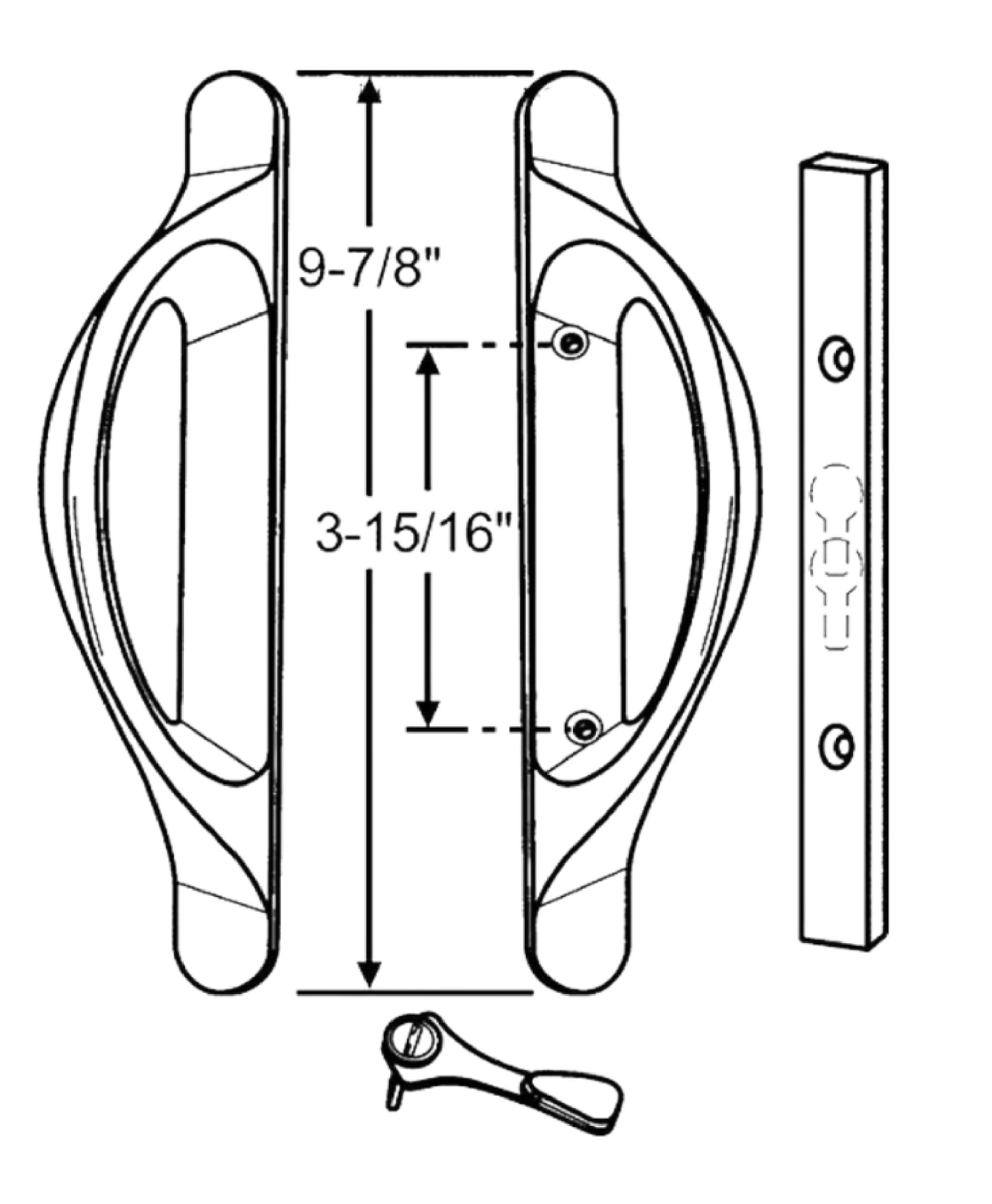 Amesbury Truth Sliding Door Handle Set Replacement | Allure Sliding Glass Patio Door With 3-15/16" Screw Holes - White (DH-372) - Garage and Sliding Door Hardware