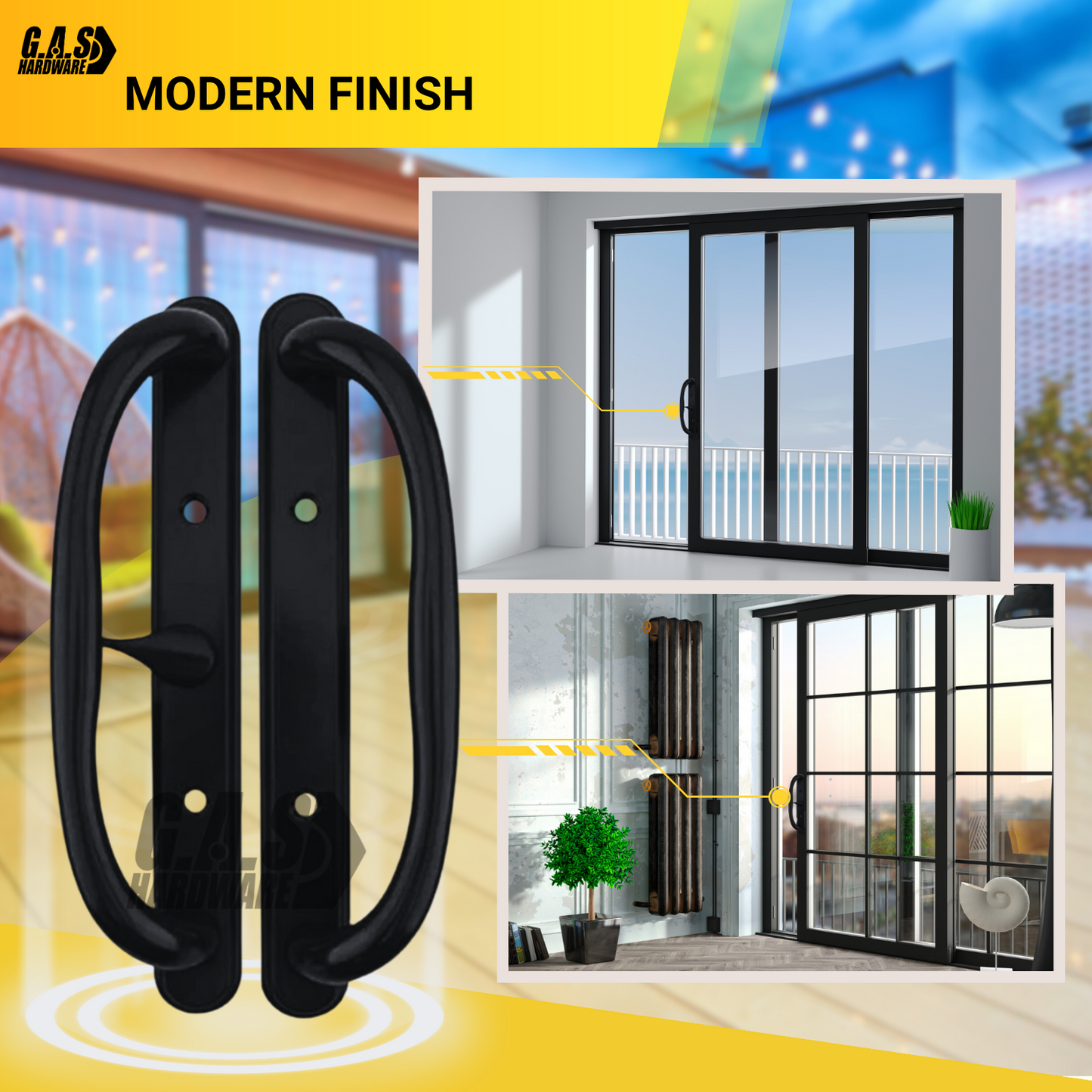 10" Olympus Sliding Patio Door Handle Set Replacement, 3-15/16" Hole Spacing, Fits 1-1/4" to 2-1/4" Door Thickness - Garage and Sliding Door Hardware