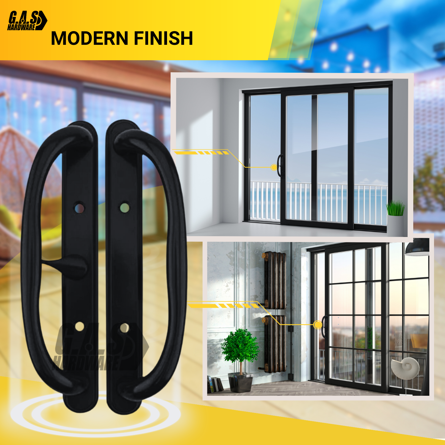 10" Olympus Sliding Patio Door Handle Set Replacement, 3-15/16" Hole Spacing, Fits 1-1/4" to 2-1/4" Door Thickness - Garage and Sliding Door Hardware