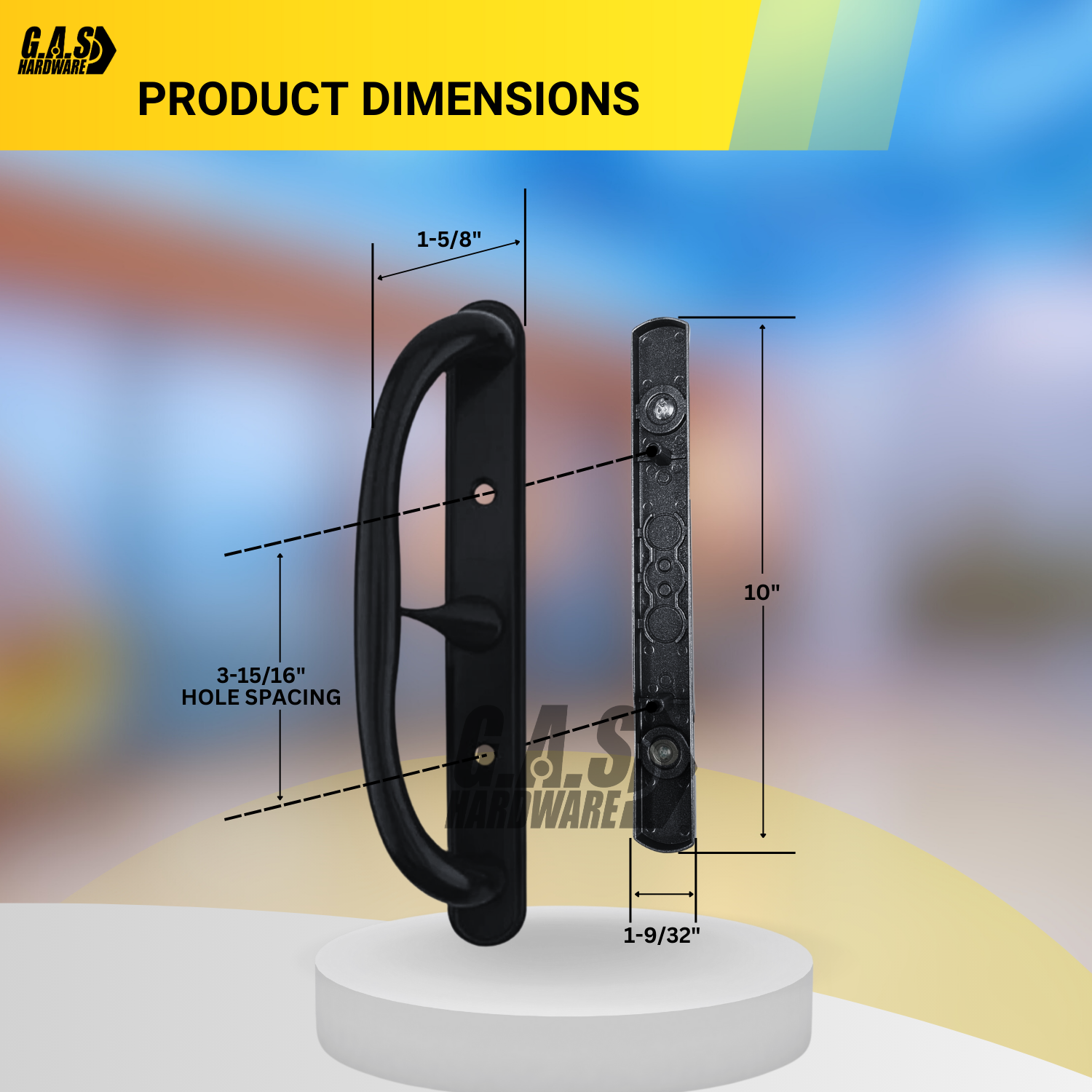 10" Olympus Sliding Patio Door Handle Set Replacement, 3-15/16" Hole Spacing, Fits 1-1/4" to 2-1/4" Door Thickness - Garage and Sliding Door Hardware