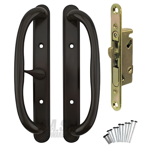 10" Olympus Sliding Patio Glass Door Center Latch Pull Handle Set Replacement with Mortise Lock -  fits 3 ¹⁵/₁₆ inches Hole Spacing, and 1-1/4" to 2-1/4" Door Thickness - Fix and Repair Door Hardware