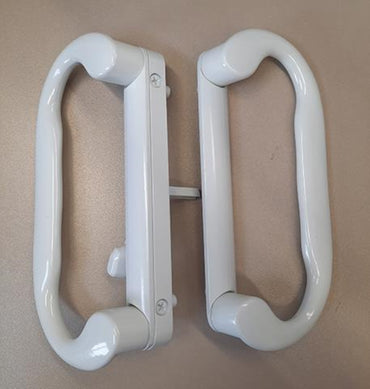 Roto Interlock Sliding Patio Glass Door 7.5" White Handle Set Replacement - Interior and Exterior Handles with Screws with a 4-15/16" Hole Spacing - Fix and Repair Door Hardware - White - Garage and Sliding Door Hardware