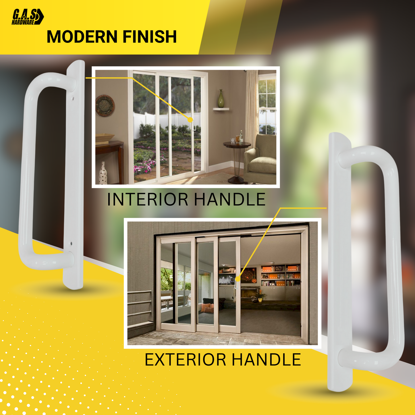 PGT 5400 White Sliding Glass Door Handle Set Replacement with 7-15/16 Hole Spacing - 12.5" Faceplate Interior and Exterior Door Handles - Fix and Repair Door Hardware - Garage and Sliding Door Hardware