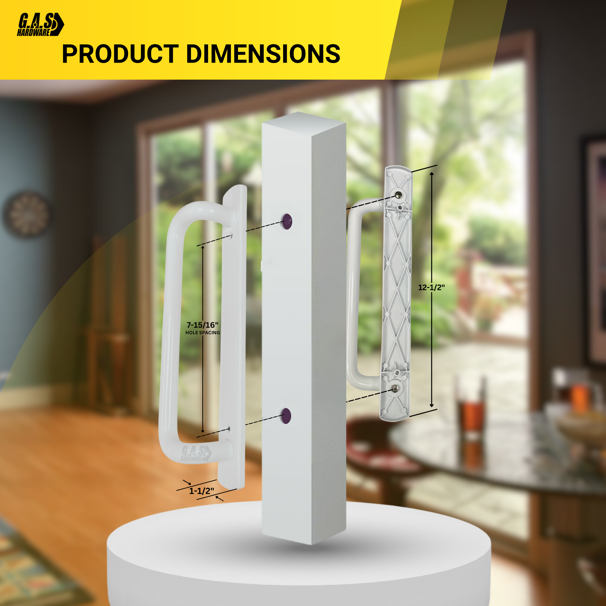 PGT 5400 White Sliding Glass Door Handle Set Replacement with 7-15/16 Hole Spacing - 12.5" Faceplate Interior and Exterior Door Handles - Fix and Repair Door Hardware - Garage and Sliding Door Hardware