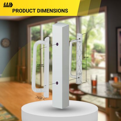 PGT 5400 White Sliding Glass Door Handle Set Replacement with 7-15/16 Hole Spacing - 12.5" Faceplate Interior and Exterior Door Handles - Fix and Repair Door Hardware - Garage and Sliding Door Hardware