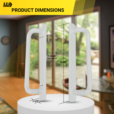 PGT 5400 White Sliding Glass Door Handle Set Replacement with 7-15/16 Hole Spacing - 12.5" Faceplate Interior and Exterior Door Handles - Fix and Repair Door Hardware - Garage and Sliding Door Hardware