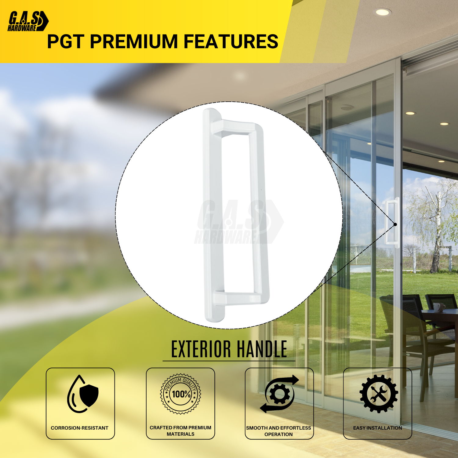 PGT 10" White Sliding Door Handle Set Kit with Thumb Latch Lever, and Screws Interior or Exterior Replacement Patio Door Handle with 3-7/8" Hole Spacing - Garage and Sliding Door Hardware