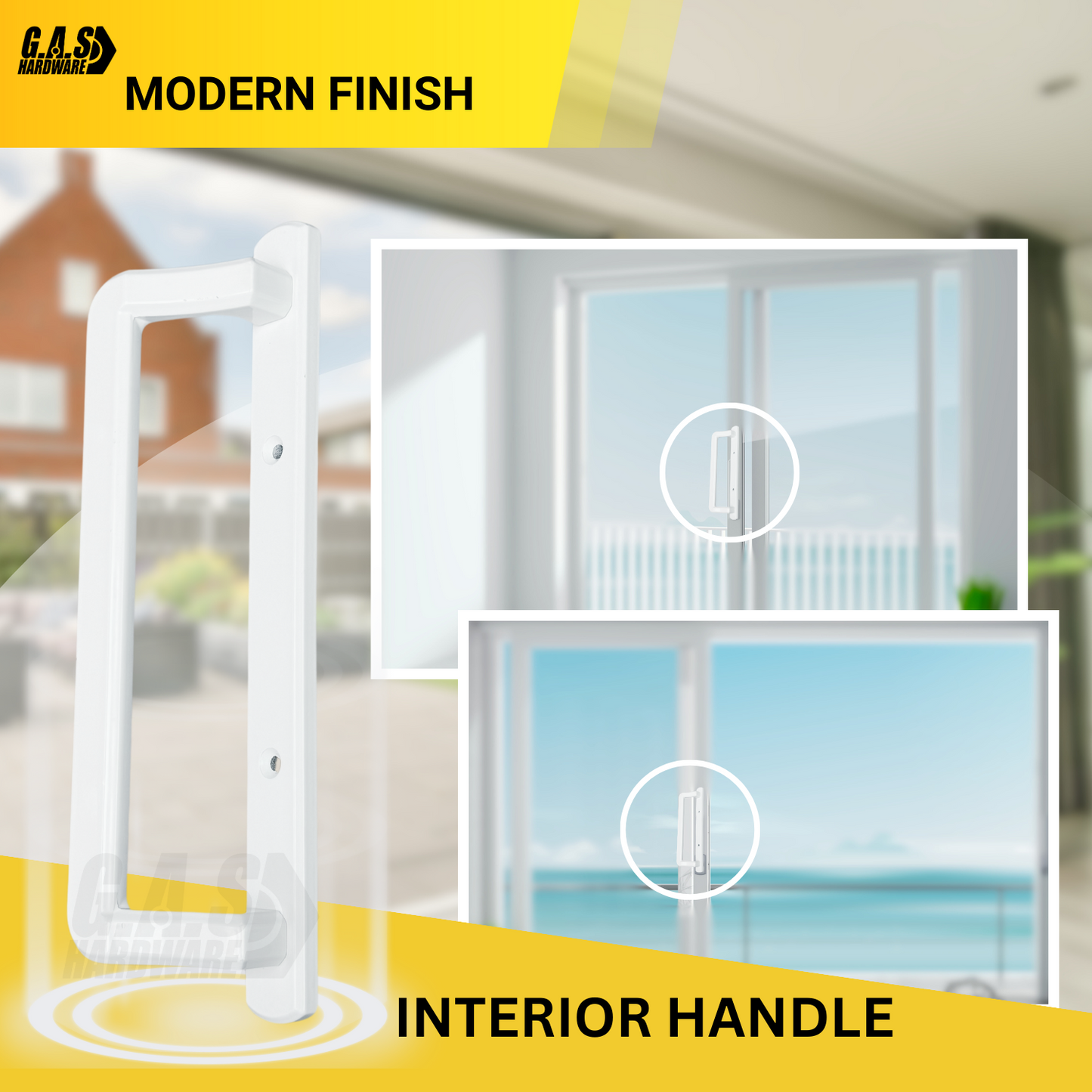 PGT 10" White Sliding Door Handle Set Kit with Thumb Latch Lever, and Screws Interior or Exterior Replacement Patio Door Handle with 3-7/8" Hole Spacing - Garage and Sliding Door Hardware