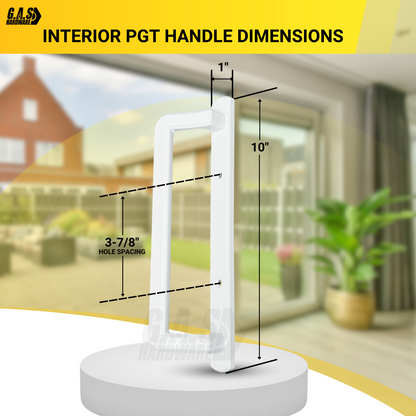 PGT 10" White Sliding Door Handle Set Kit with Thumb Latch Lever, and Screws Interior or Exterior Replacement Patio Door Handle with 3-7/8" Hole Spacing - Garage and Sliding Door Hardware