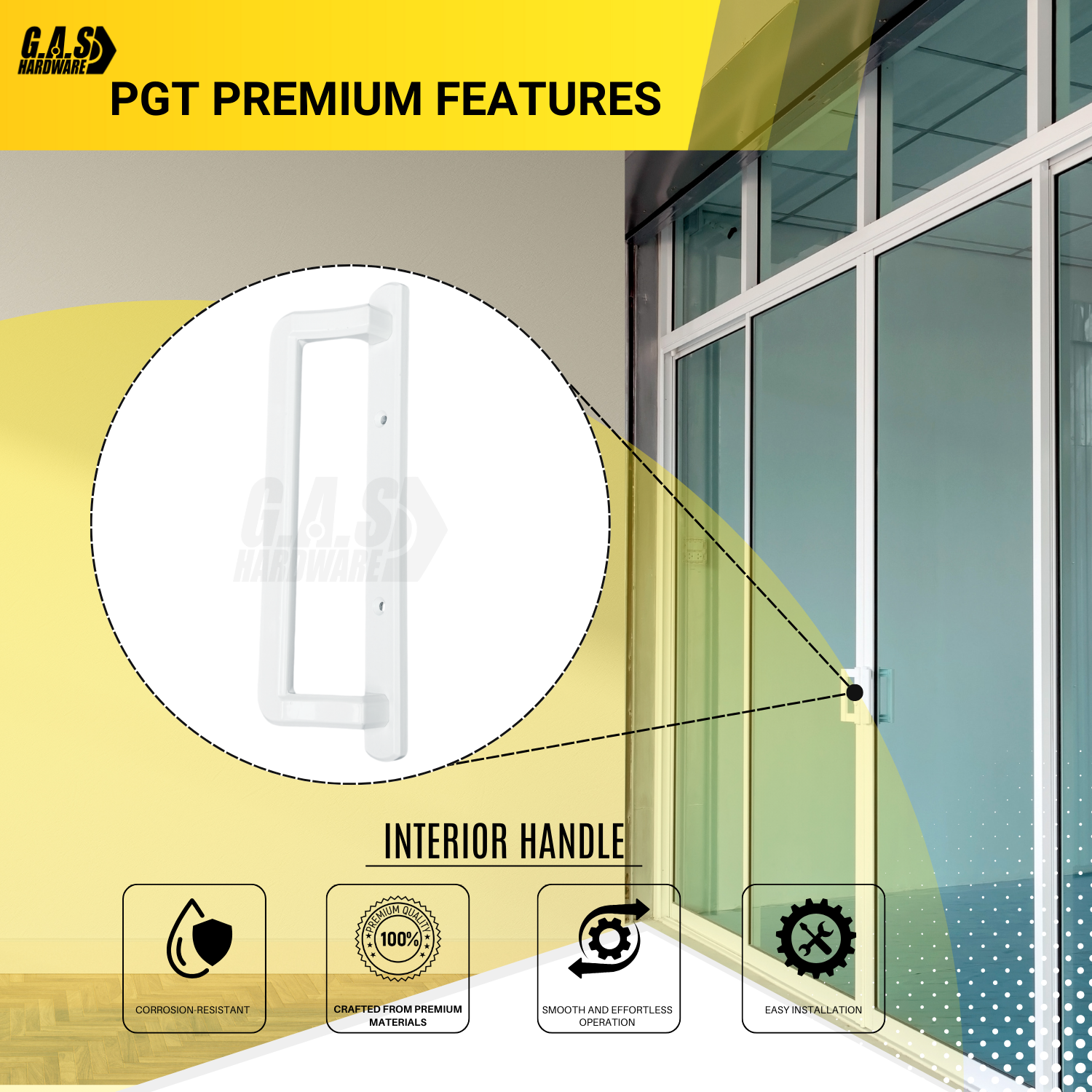 PGT 10" White Sliding Door Handle Set Kit with Thumb Latch Lever, and Screws Interior or Exterior Replacement Patio Door Handle with 3-7/8" Hole Spacing - Garage and Sliding Door Hardware