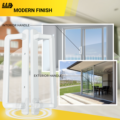 PGT 10" White Sliding Door Handle Set Kit with Thumb Latch Lever, and Screws Interior or Exterior Replacement Patio Door Handle with 3-7/8" Hole Spacing - Garage and Sliding Door Hardware