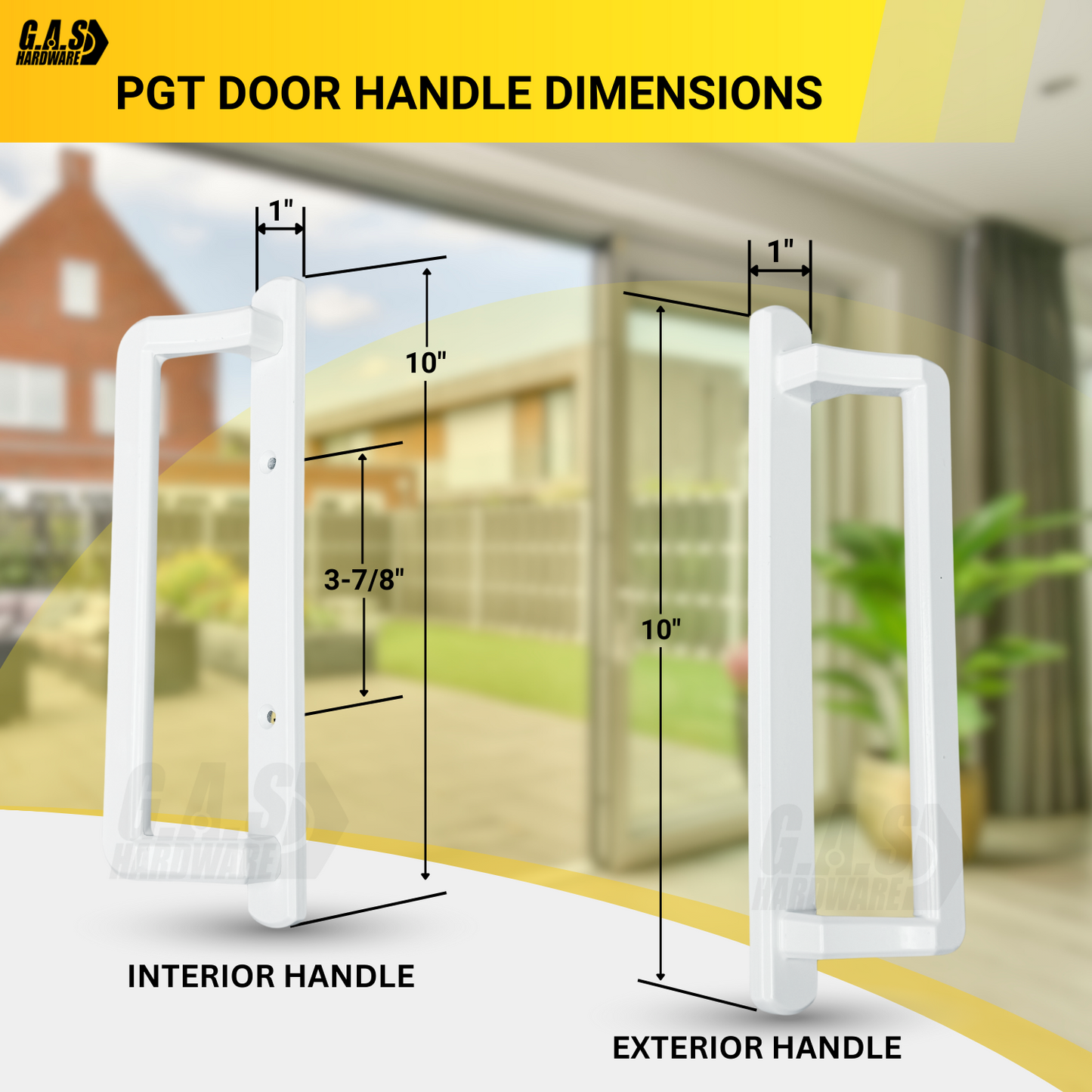 PGT 10" White Sliding Door Handle Set Kit with Thumb Latch Lever, and Screws Interior or Exterior Replacement Patio Door Handle with 3-7/8" Hole Spacing - Garage and Sliding Door Hardware