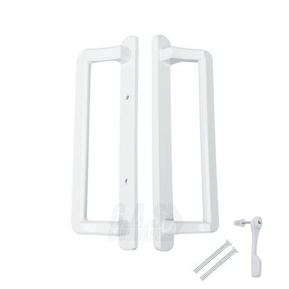 PGT 10" White Sliding Door Handle Set Kit with Thumb Latch Lever, and Screws Interior or Exterior Replacement Patio Door Handle with 3-7/8" Hole Spacing - Garage and Sliding Door Hardware