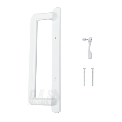 PGT 10" White Sliding Door Handle Set Kit with Thumb Latch Lever, and Screws Interior or Exterior Replacement Patio Door Handle with 3-7/8" Hole Spacing - Garage and Sliding Door Hardware